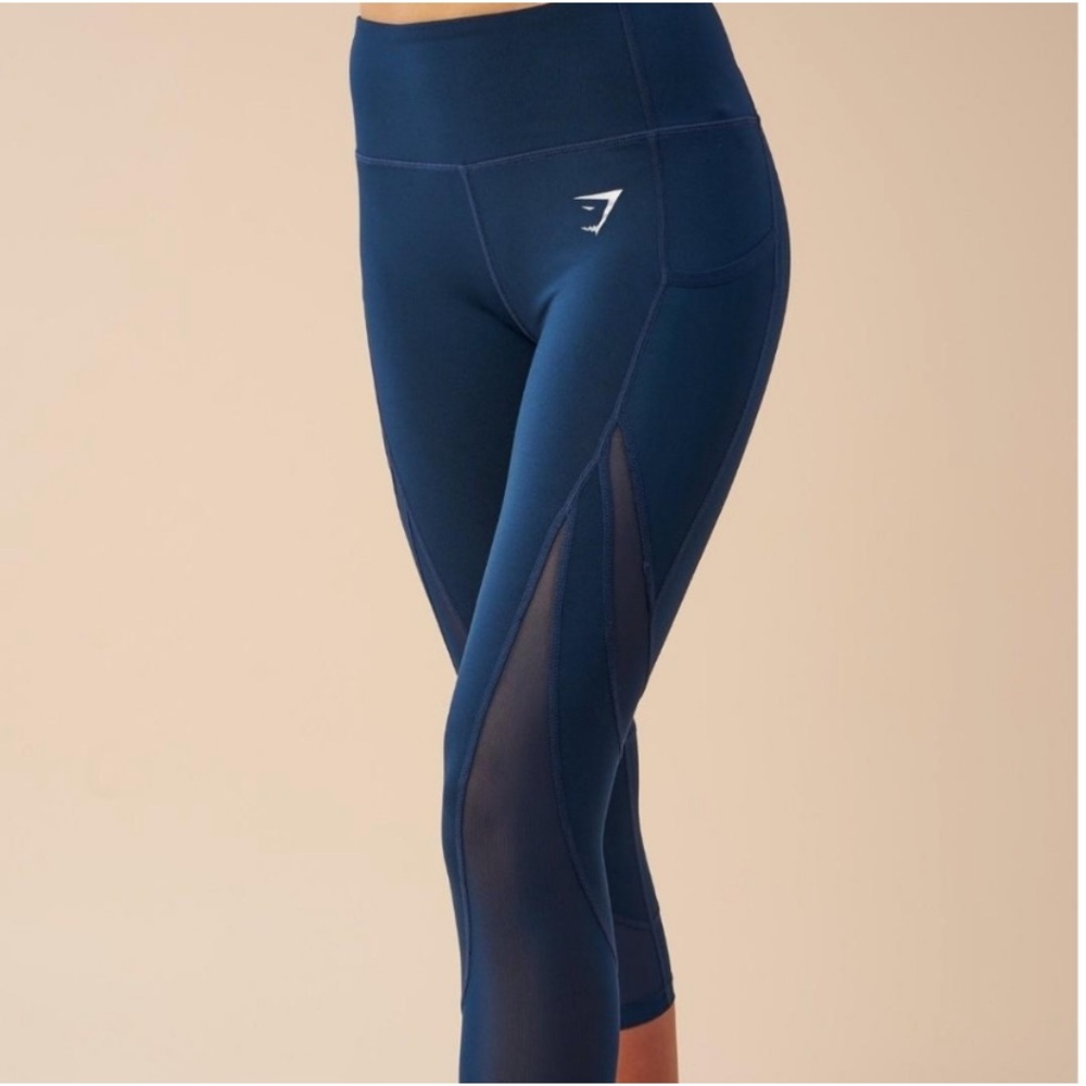 Gymshark Blue Dry Sleek Sculpture Mesh Cropped Leggings Size S